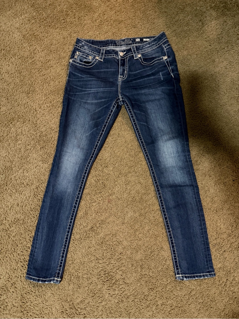 Miss Me Dark Blue Skinny Jeans with Faded Detail